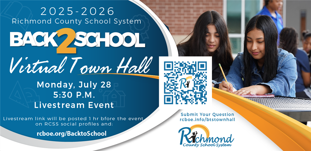 graphic with text and qr code leading to rcboe.info/btstownhall